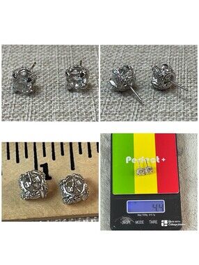 Vtg Earrings Marked FAS 925 Sterling Silver Pierced Stud Fancy !! No Backers !!